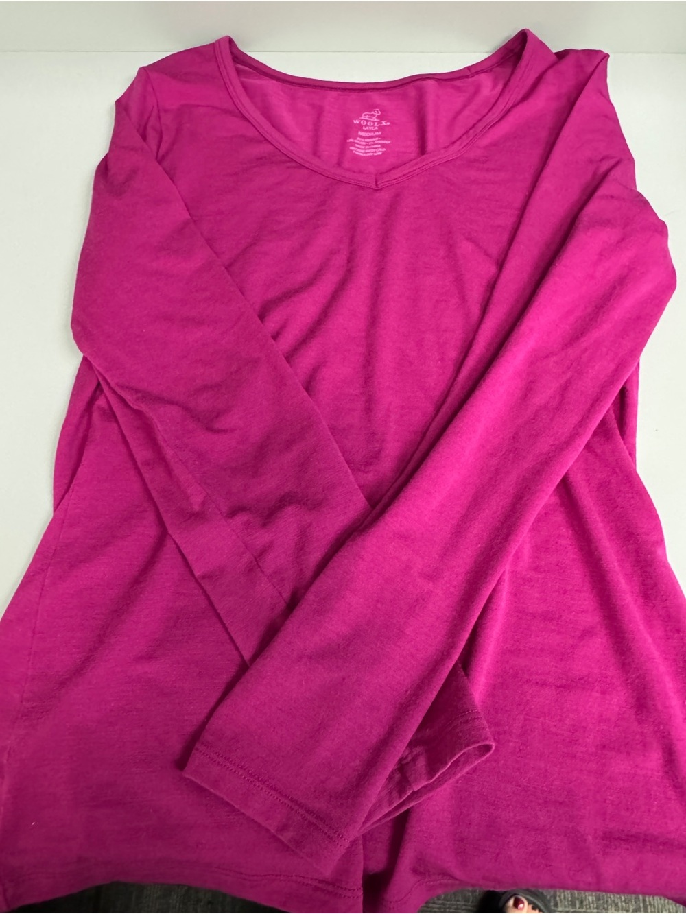 Woolx Women's Long Sleeve V-Neck Tee, medium, magenta or raspberry type color